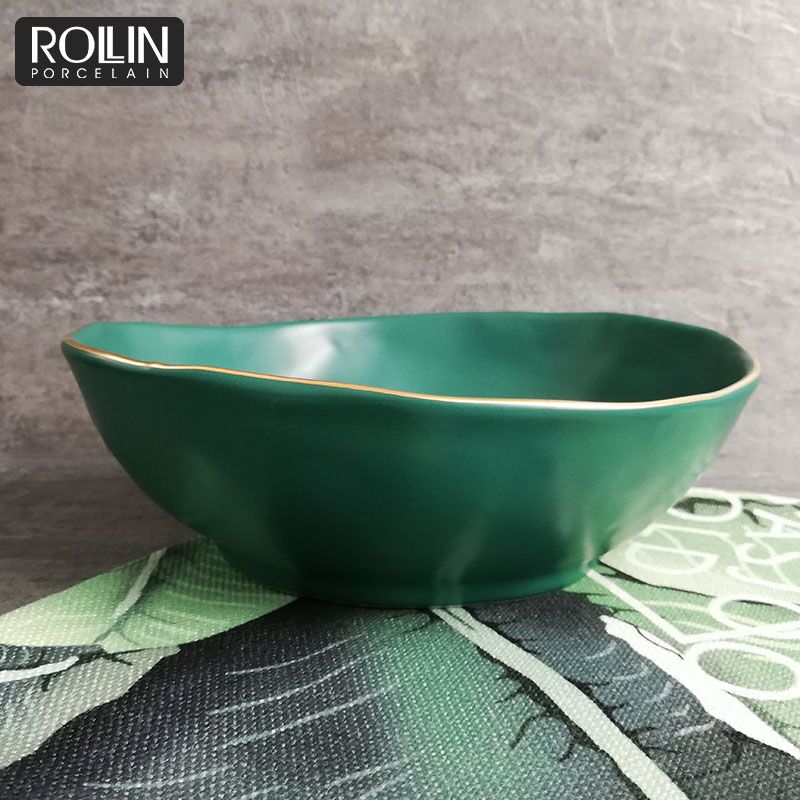 Tigela de sopa de louça verde fosca Tigela de arroz