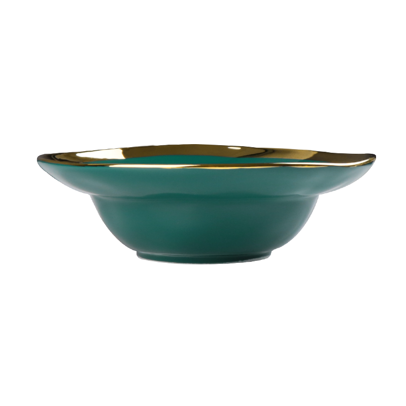Prato de sopa de cerâmica com borda dourada com design de moda