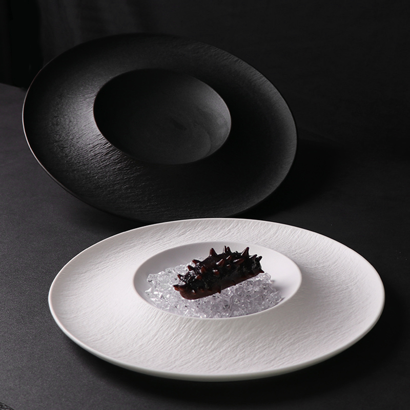Placa de sopa cerâmica fosca branca restaurantes placa de macarrão placa de gelo de porcelana para frutos do mar 