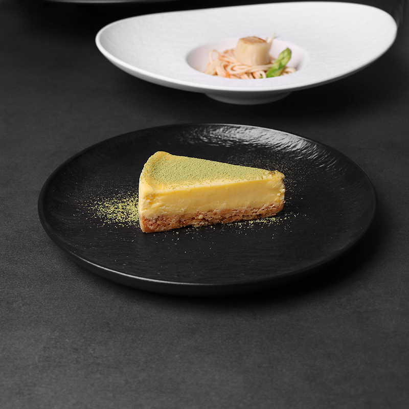 Prato redondo de porcelana preta fosca para restaurante - 8 polegadas 10 polegadas