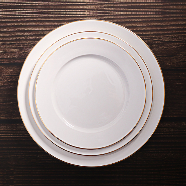 Placa cerâmica branca com acabamento dourado, placa de jantar personalizada de porcelana com logotipo do nome do restaurante 