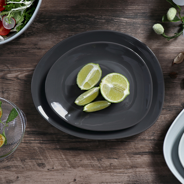  Conjunto de grés de alta qualidade, coreano, japonês, criativo, prato irregular, servindo, preto, cinza escuro, decoração de porcelana, pratos de cerâmica