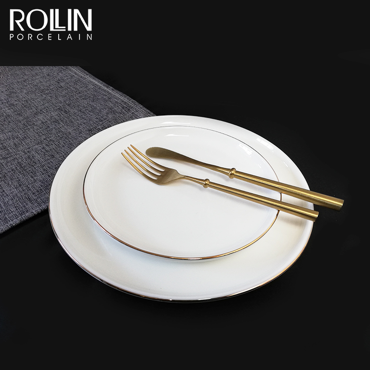 Utensílios de jantar de hotel, cerâmica, pintura dourada, talheres, porcelana, decalque dourado, prato de jantar