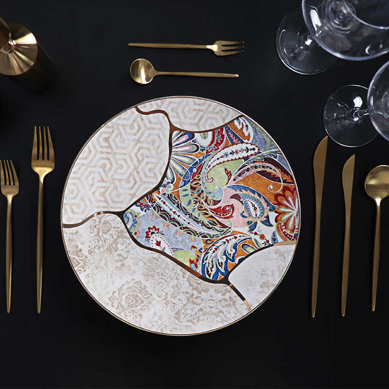 Pratos de jantar com borda dourada conjunto de pratos de porcelana para salão de baile luxuoso