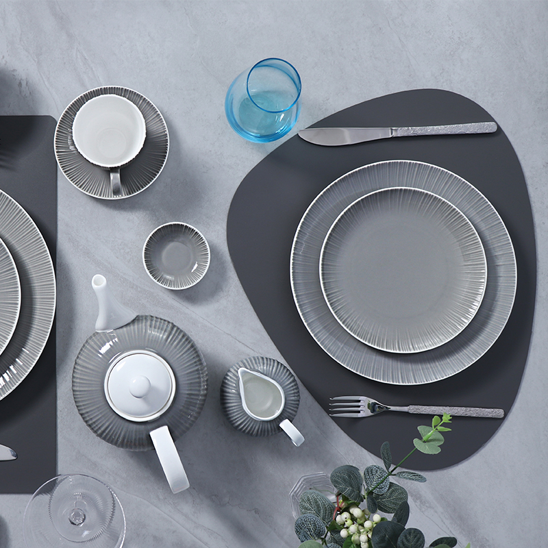 Louça de cerâmica cinza para restaurante, luxo, moderno, conjunto de louça, conjunto de louça de porcelana de luxo