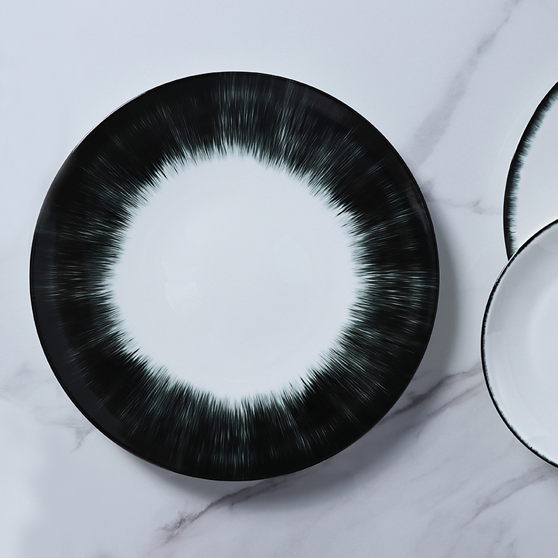 Artigos de hotel novos talheres prato de jantar comida do mar ouriço design preto e branco osso china louça