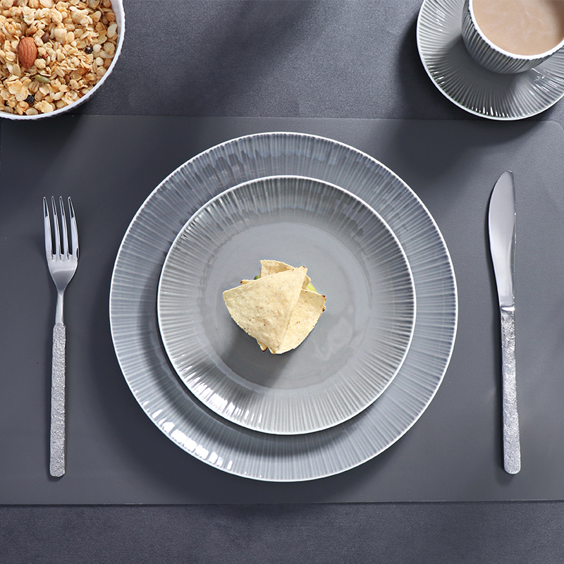 Louça de cerâmica cinza para restaurante, luxo, moderno, conjunto de louça, conjunto de louça de porcelana de luxo