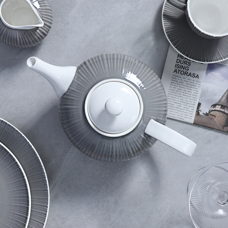 Louça de cerâmica cinza para restaurante, luxo, moderno, conjunto de louça, conjunto de louça de porcelana de luxo