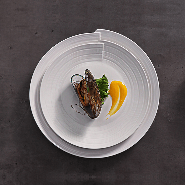 Conjunto de pratos e pratos para cozinha com ondas brancas para hotel