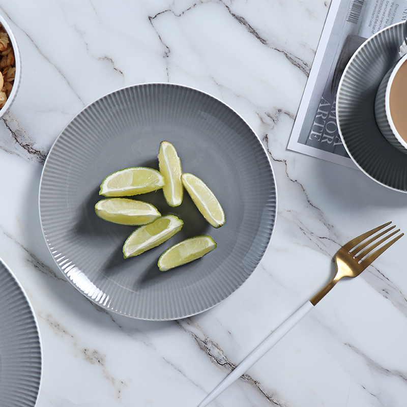 Pratos e tigelas cinza profundo conjunto de jantar porcelana moderna xícara de café talheres restaurante jantar prato de luxo cerâmica