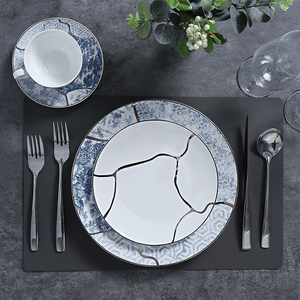 Conjunto de Jantar Azul e Branco Bone China Hotel Fornecedor