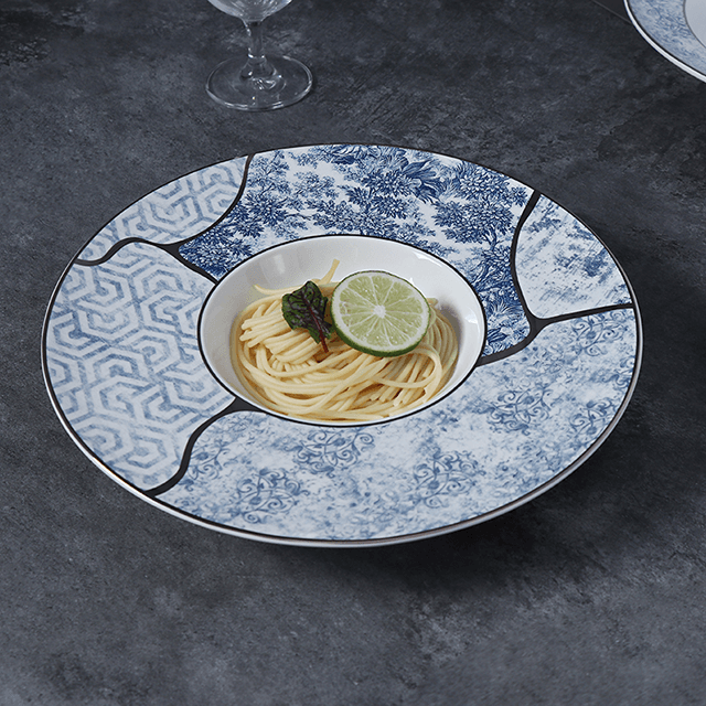 Conjunto de Jantar Azul e Branco Bone China Hotel Fornecedor