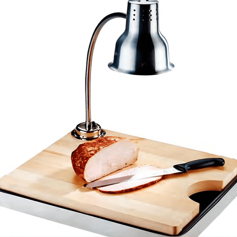 Luz quente para alimentos com bandeja de madeira