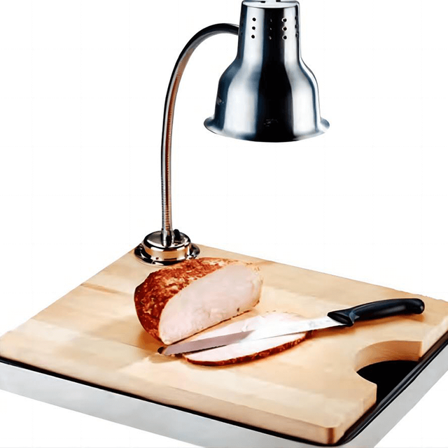 Luz quente para alimentos com bandeja de madeira