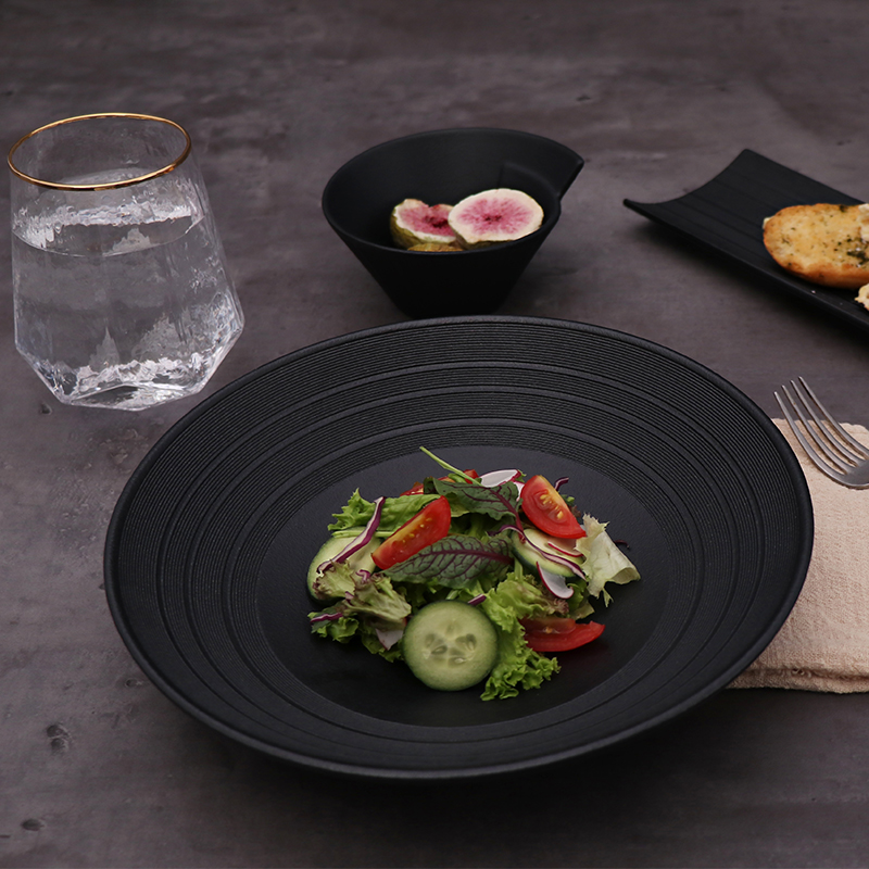 Louça moderna de luxo preta para restaurante, 8 espaços, cerâmica, para jantar e restaurante, prato de porcelana