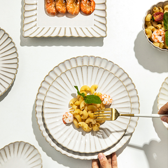 Jantar branco de luxo utensílios de mesa restaurante louça conjunto de pratos pratos de cerâmica branca conjunto de louça de jantar de cerâmica