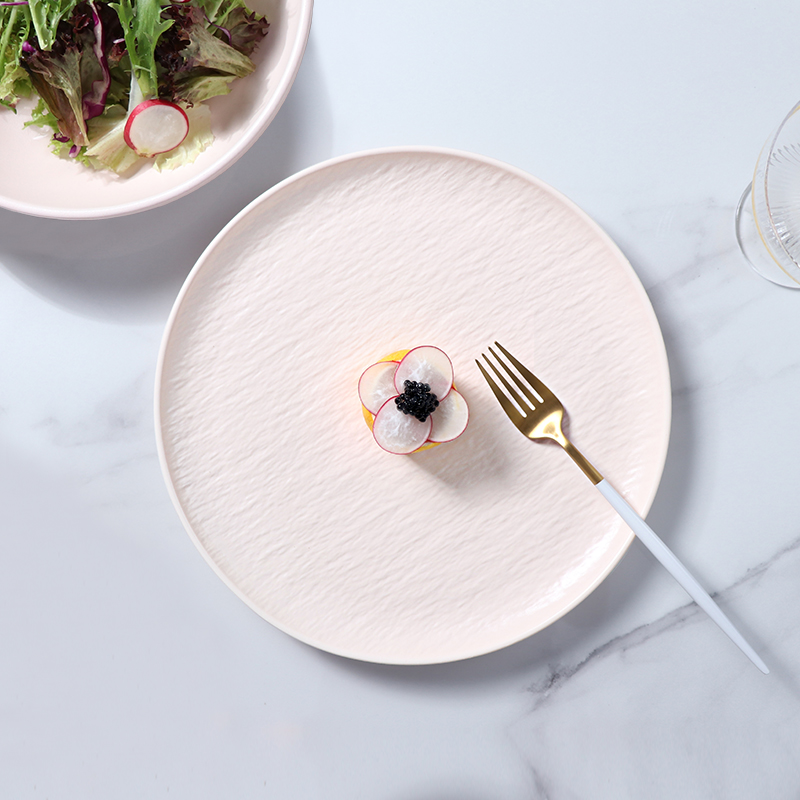 Conjunto de pratos de cerâmica rosa estilo nórdico luxo conjunto de talheres de porcelana