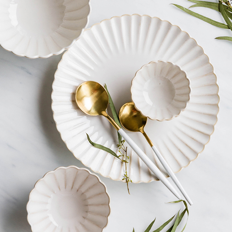 Jantar branco de luxo utensílios de mesa restaurante louça conjunto de pratos pratos de cerâmica branca conjunto de louça de jantar de cerâmica