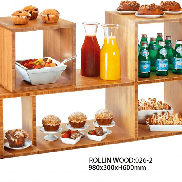 Rack de exibição de madeira buffet para catering de madeira para hotel