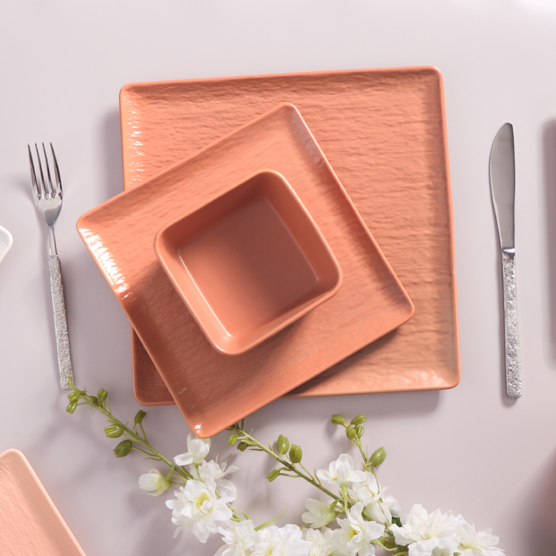 Conjunto de pratos de jantar quadrado rosa