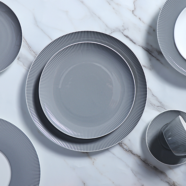 Pratos e tigelas cinza profundo conjunto de jantar porcelana moderna xícara de café talheres restaurante jantar prato de luxo cerâmica