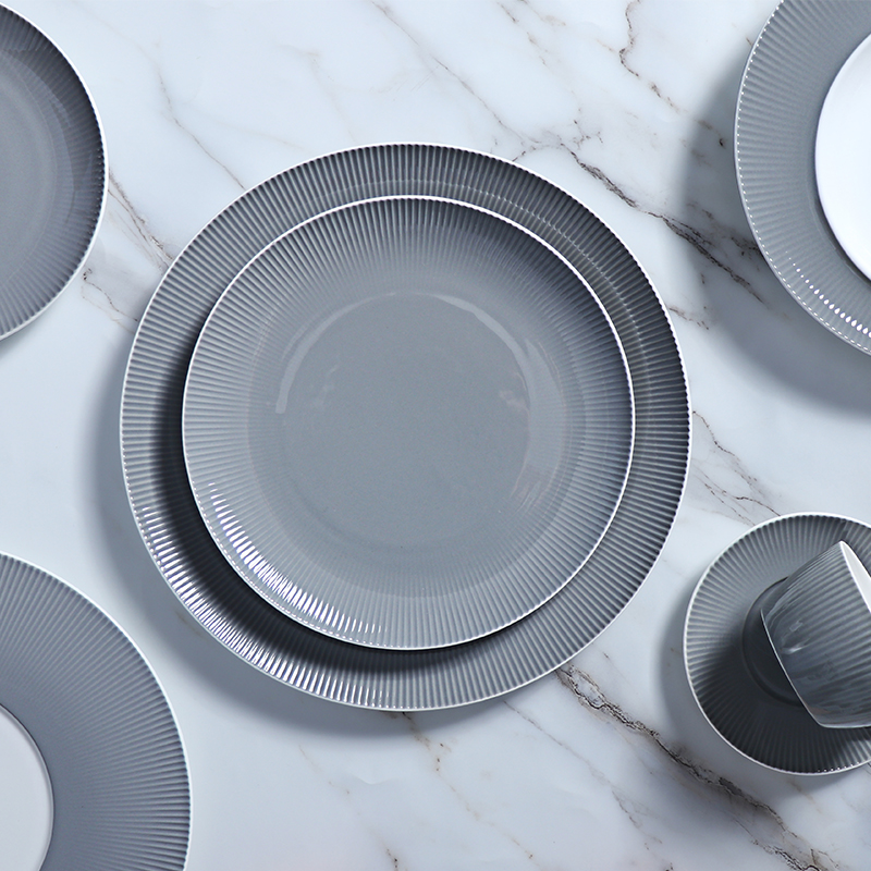 Pratos e tigelas cinza profundo conjunto de jantar porcelana moderna xícara de café talheres restaurante jantar prato de luxo cerâmica