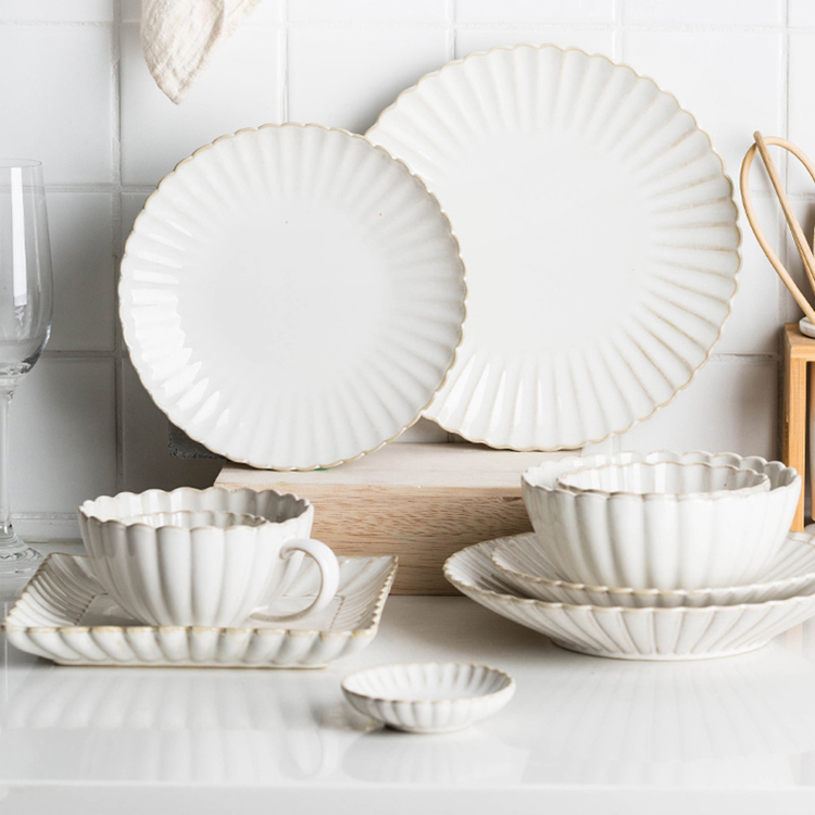 Jantar branco de luxo utensílios de mesa restaurante louça conjunto de pratos pratos de cerâmica branca conjunto de louça de jantar de cerâmica
