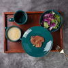 Louça de luxo ouro verde placa conjunto talheres porcelana feliz solteiros jantar conjunto brilhante cerâmica grés louça para hotel