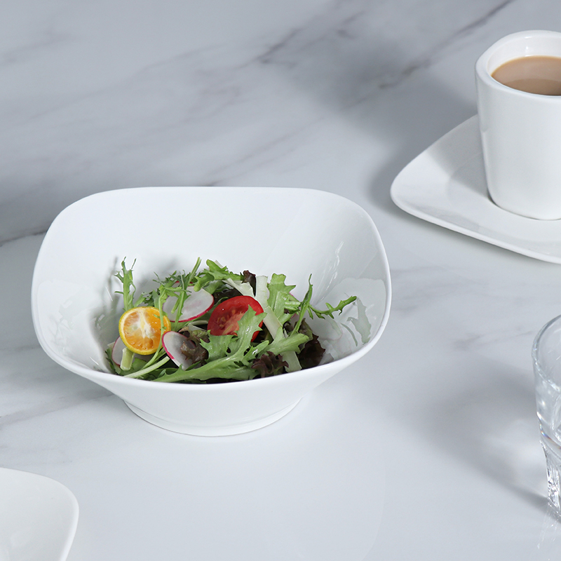 Prato de jantar quadrado moderno de porcelana branca