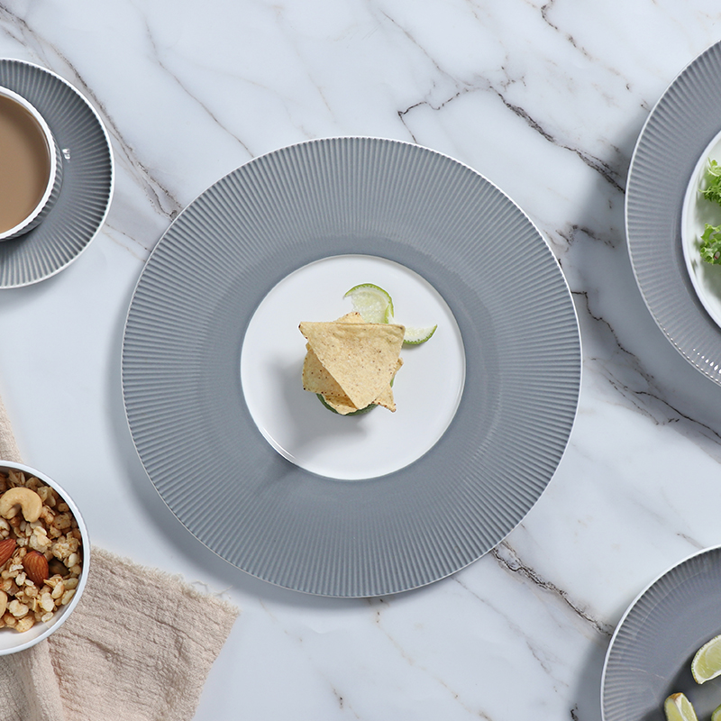 Pratos e tigelas cinza profundo conjunto de jantar porcelana moderna xícara de café talheres restaurante jantar prato de luxo cerâmica